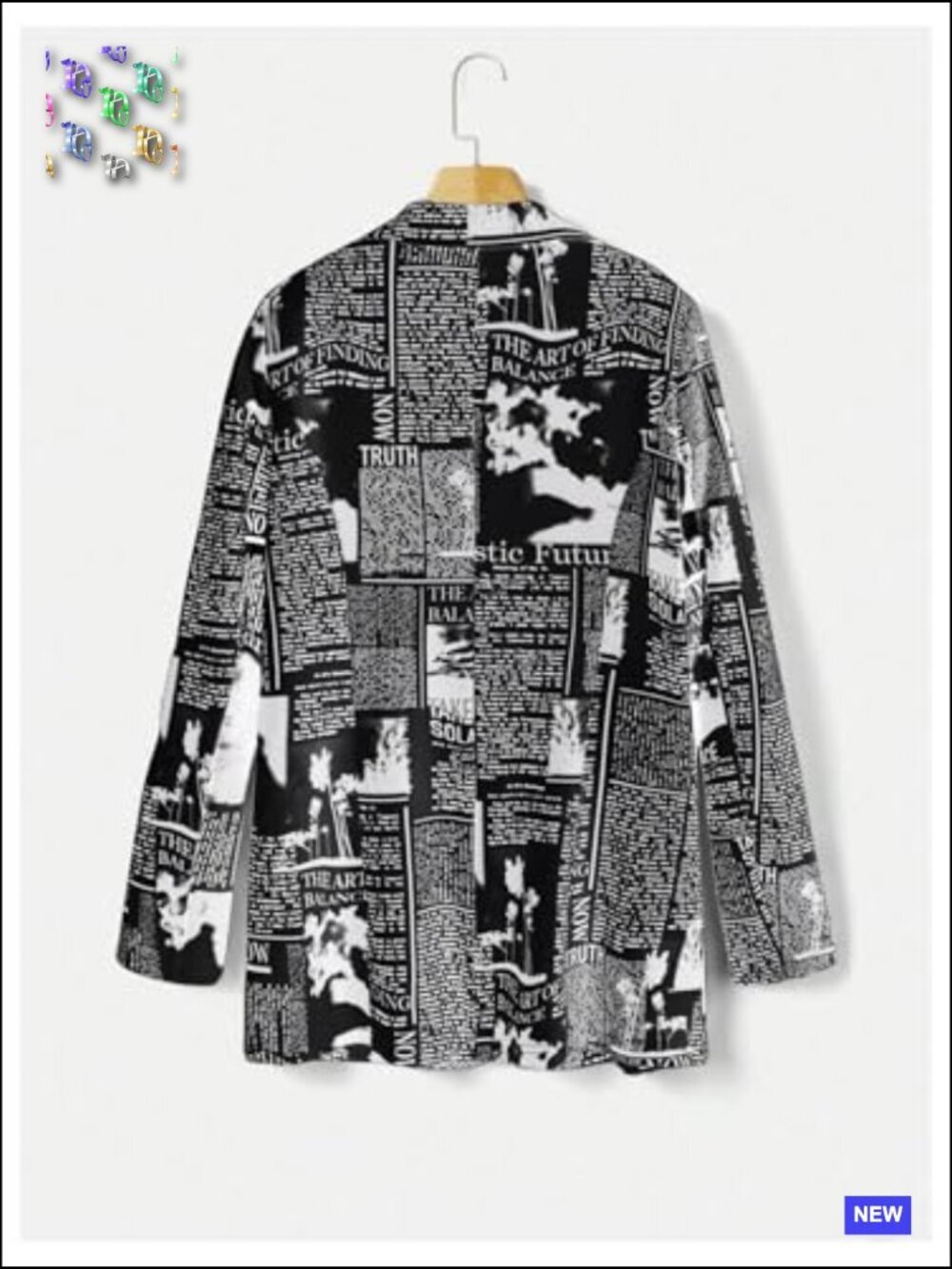 Newspaper Print Blazer Lapel Collar Long Sleeve Work Office Jacket Chic - Picture 3 of 7